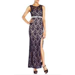City Triangles long lace side-slit dress